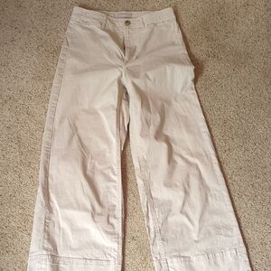 Everlane Wide Leg Cropped Pants Cream Beige High Rise Preppy Minimalist Size 0